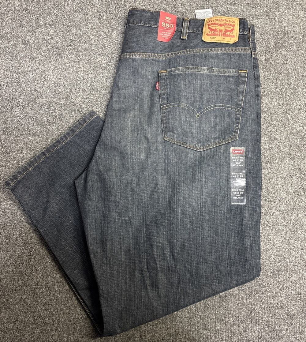 NWT Levi's 550 Mens 48x29 Big and Tall Relaxed Fit Straight Leg Dark Jeans